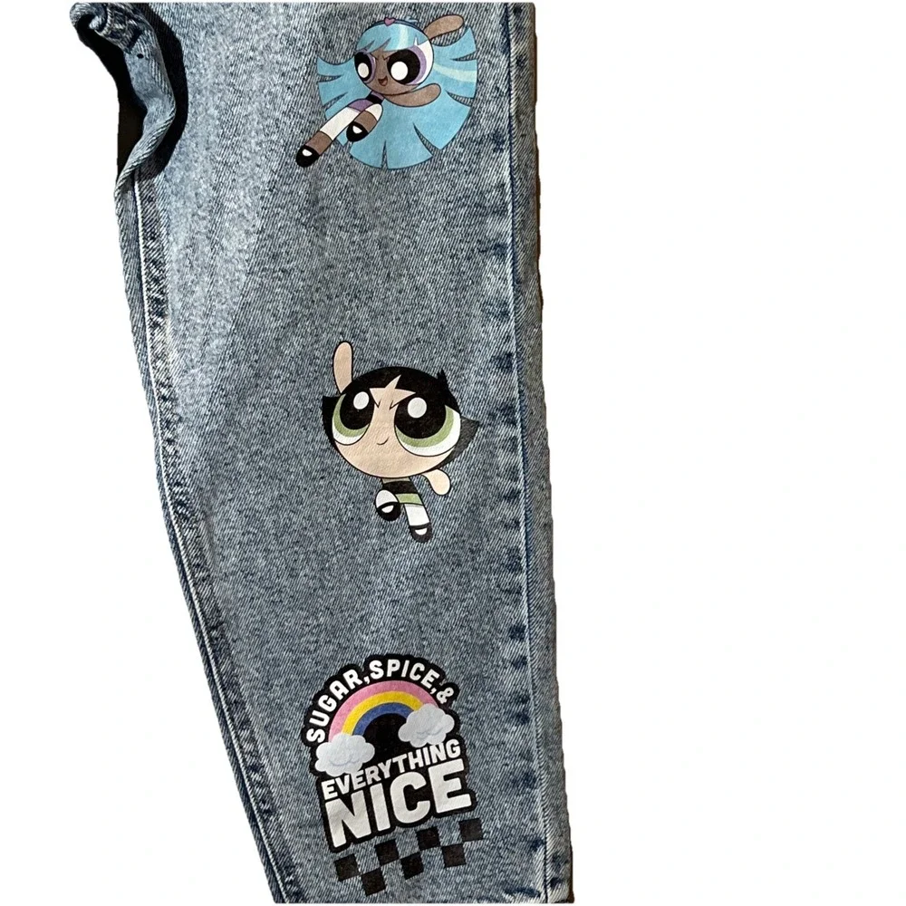The Powerpuff Girls Justice Jeans Girls Sz 7 Easy Fit Acid‎ Wash Mom Cargo EUC